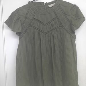 LOFT Sage Green Ruffle Top